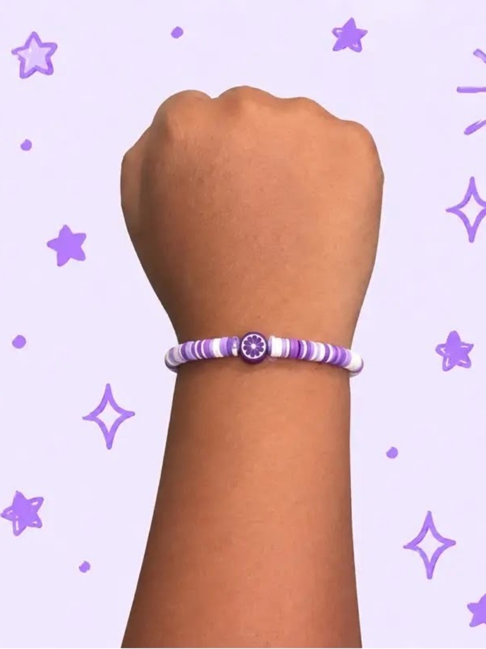 Purple Floral Bead Kids Bracelet - Cute Stretch Bracelet